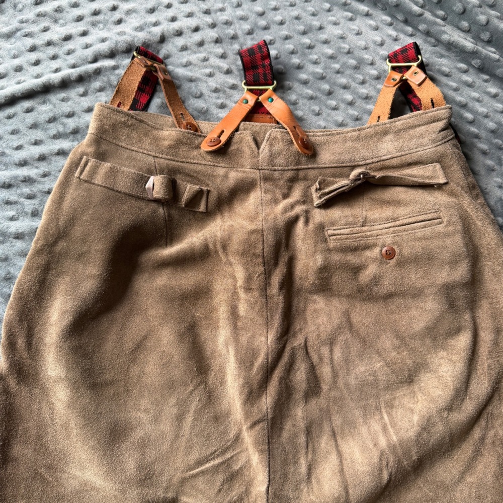 Vintage Ralph Lauren Country Suede Suspender Skirt Brown Western USA Made Moose - Picture 12 of 14